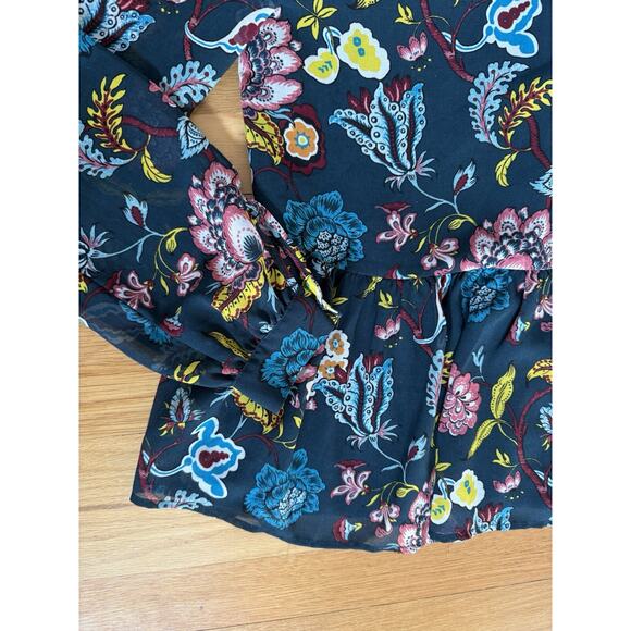 Ann Taylor Loft Top Small Colorful Floral Peplum Long Sleeve Boho Blouse Worn 1x - Picture 6 of 11